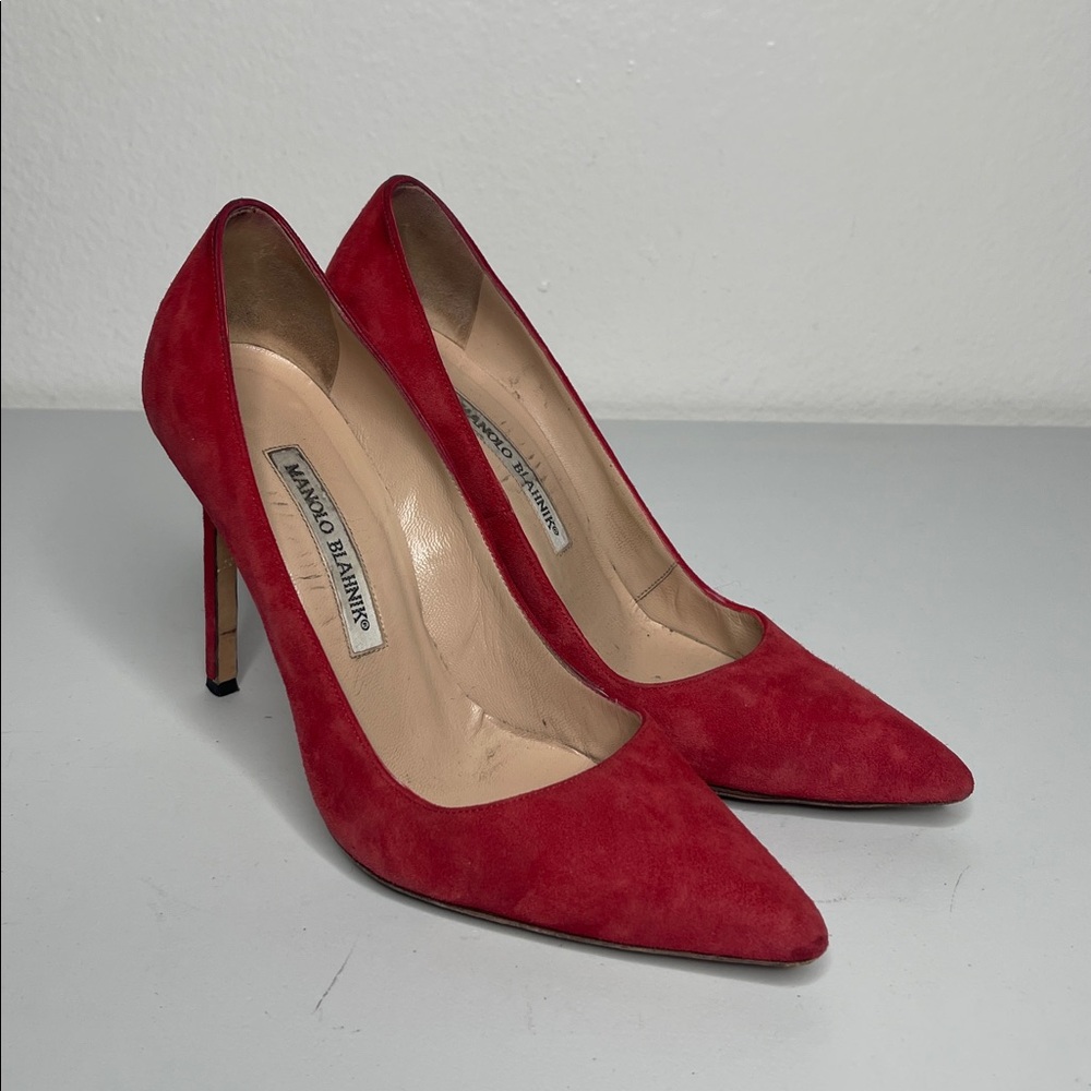 Manolo Blahnik Red Suede Pumps 4" Heels Shoes Size 36 US 6 - Picture 1 of 6